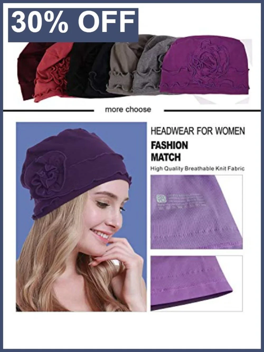100% Cotton Turban Cap for Women Chemo Headwear Beanie Hair Loss